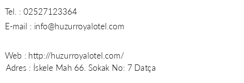Huzur Royal Hotel telefon numaralar, faks, e-mail, posta adresi ve iletiim bilgileri